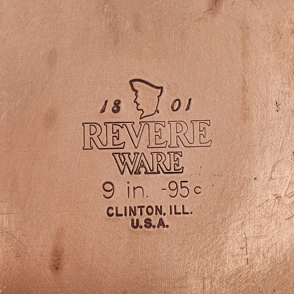 Revere Ware 1801 9 inch Skillet Frying Pan Copper Bottom Clinton ILL 95c - Picture 7 of 16